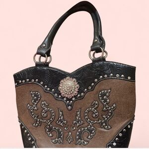 Elegant Brown and Black Embellished Women's Bag